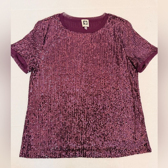 Anne Klein Tops - Anne Klein Sparkling Sequin Short Sleeve Top - Purple